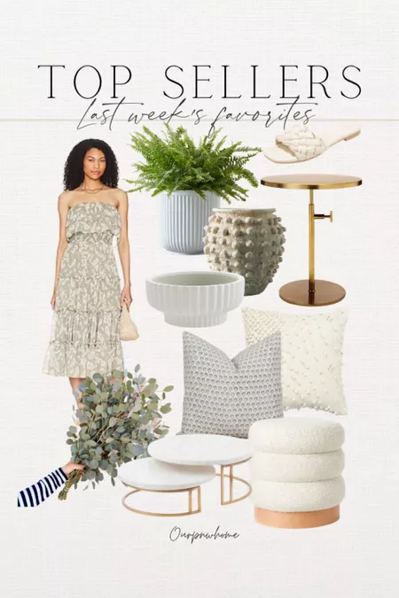 weekly top sellers, home finds, home decor, spring home decor, throw pillows, planter pots, spring dress, eucalyptus, gold side table, table decor, home favorite finds 