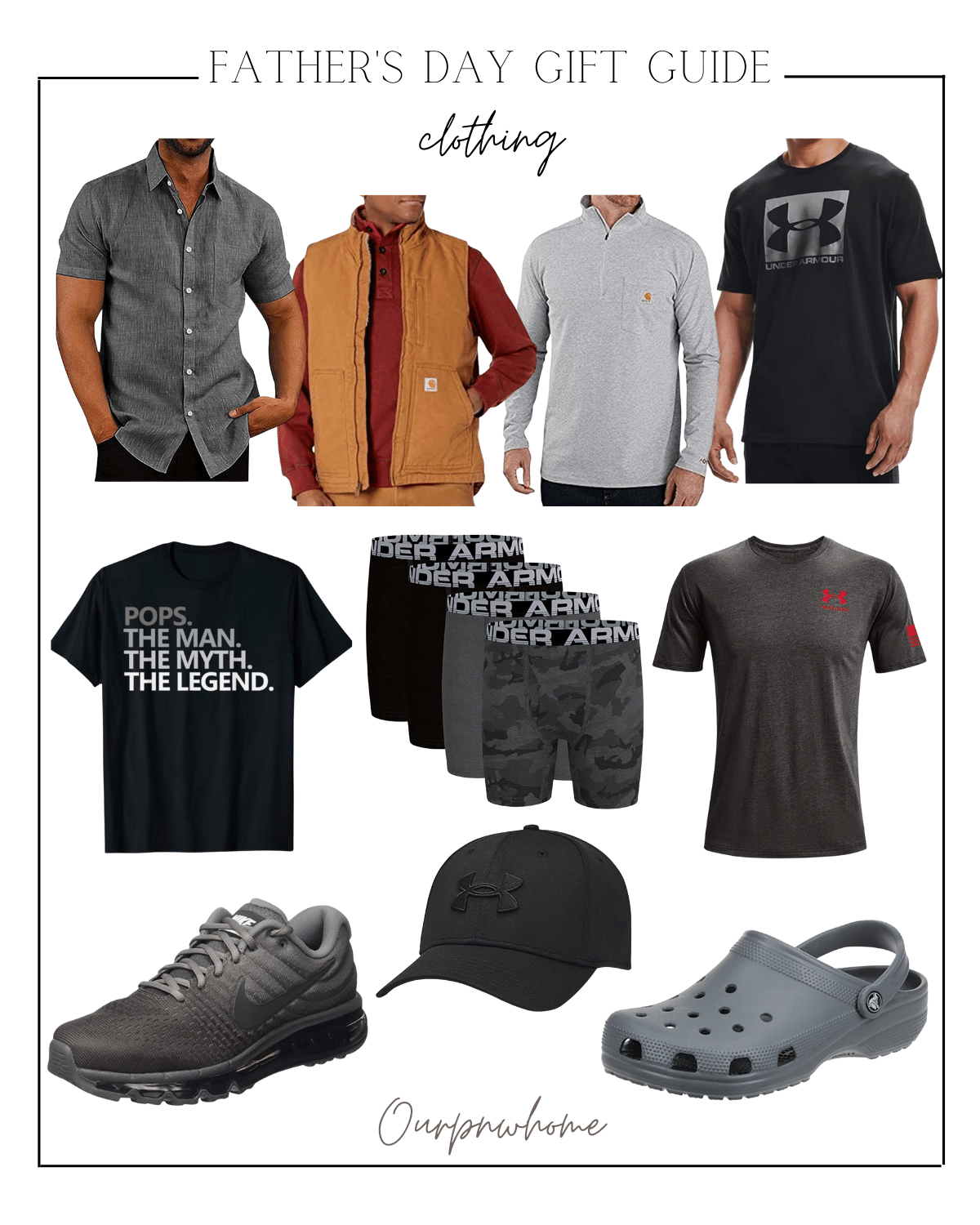 fathers day gift ideas, fathers day gift guide, clothing, amazon fashion, tshirts, shoes, sneakers, crocs, underwear, hats, dress shirts 