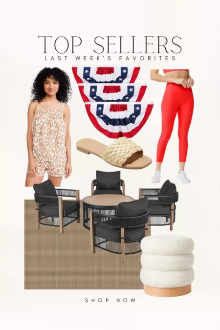top sellers, last weeks favorites, fourth of july inspo, patio furniture, ottoman, sumer sandals, summer outfit, working leggings, area rugs 