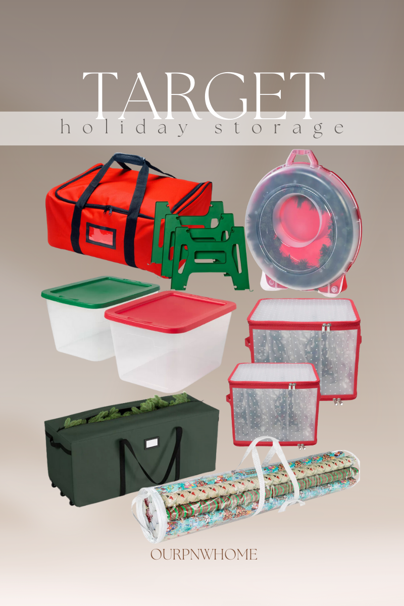 wrap up christmas with these storage essentials | #wrap #up #christmas #storage #essentials #christmastree #ornament #holiday #target #christmaslight #reels #wreathcontainer #plasticbin #tote #giftwrap