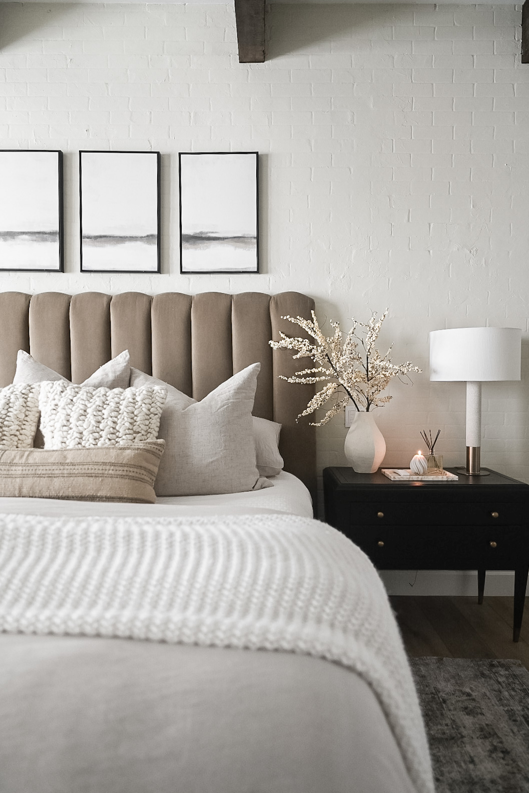 Jordyn's Latest Bedroom Refresh | Bedroom, bedroom makeover, bedroom refresh, room refresh, quilt, quilt bedding, bed frame, table lamp, throw pillow, vase, faux florals