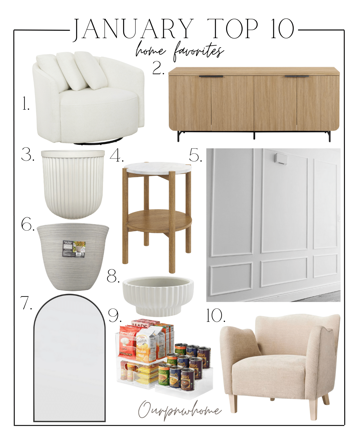January top 10 best sellers | monthly top sellers, top selling, top sellers, January top 10, home blog, home blogger, neutral home decor, neutral home furniture, accent chair, console, planter, outdoor find, wall trim, end table, side table, arch mirror