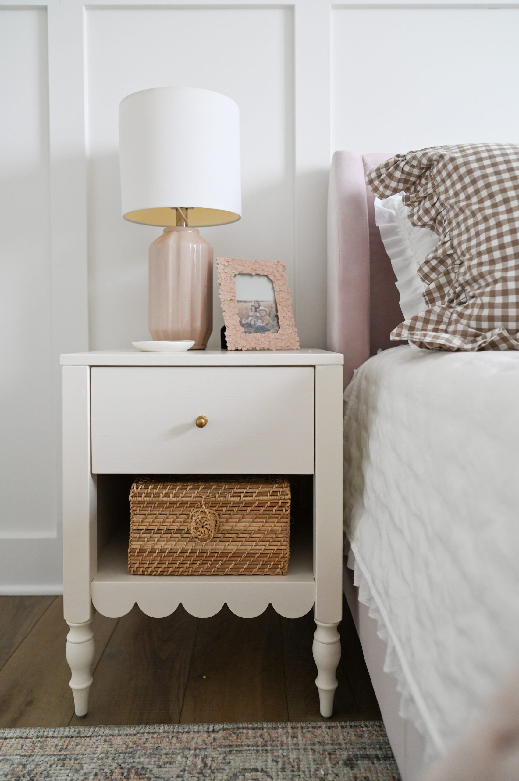 aspens room refresh pretty and pink | bedroom, room refresh, toddlers room, bed frame, bedside, table, frame, box, wicker