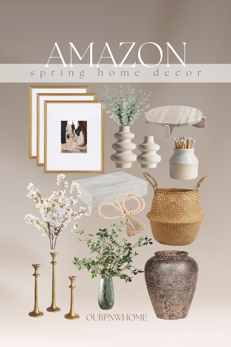 spring into the season favorite decor finds | spring, spring decor, spring home decor, spring stems, neutral decor, Amazon, frames, vase, marble, matches, basket, candles, florals, faux florals, greenery