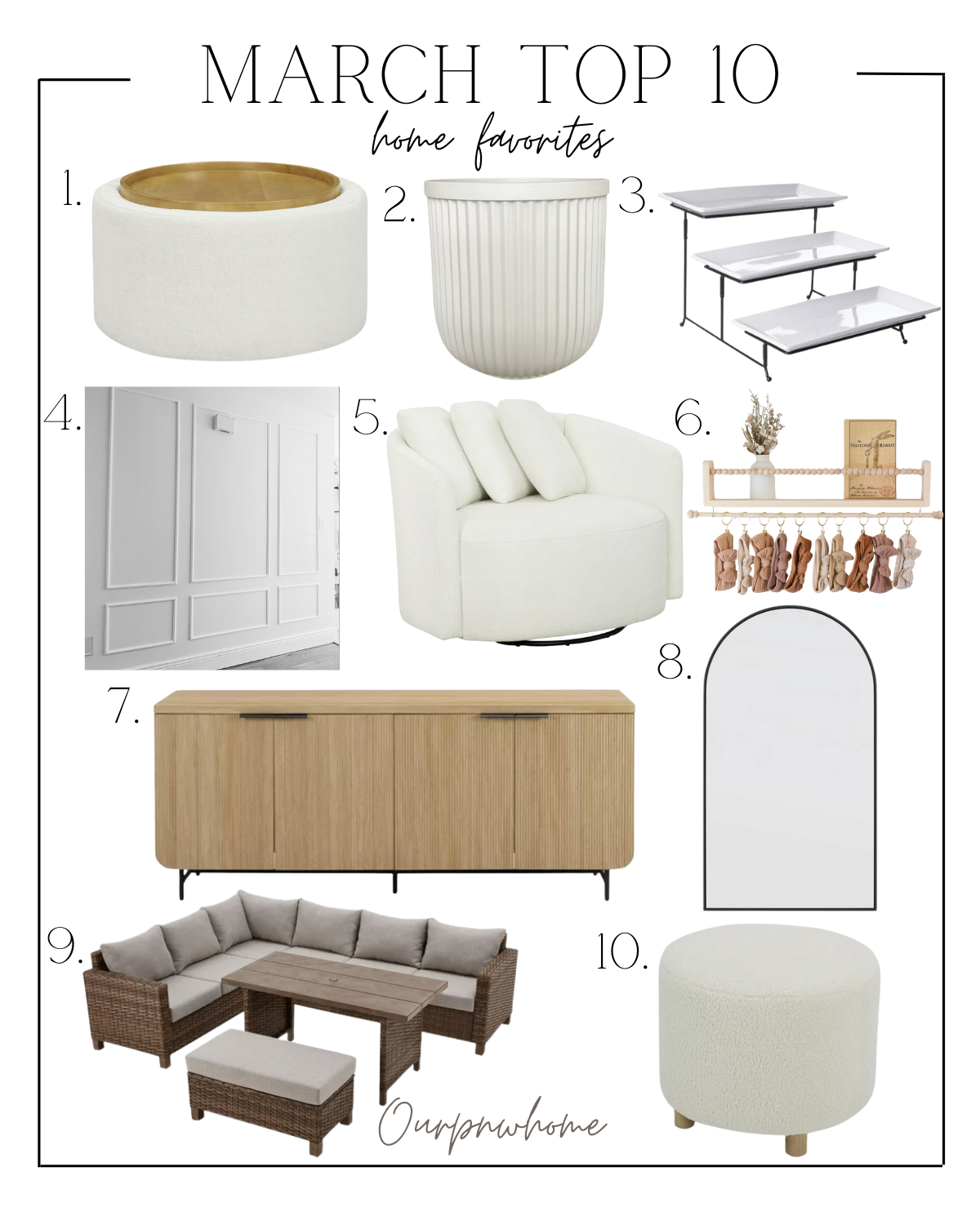 home favorites march 2024 | home, home favorites, home finds, best sellers, coffee table, outdoor decor, serving dish, accent chair, Walmart, Etsy, mirror, arch mirror, console table