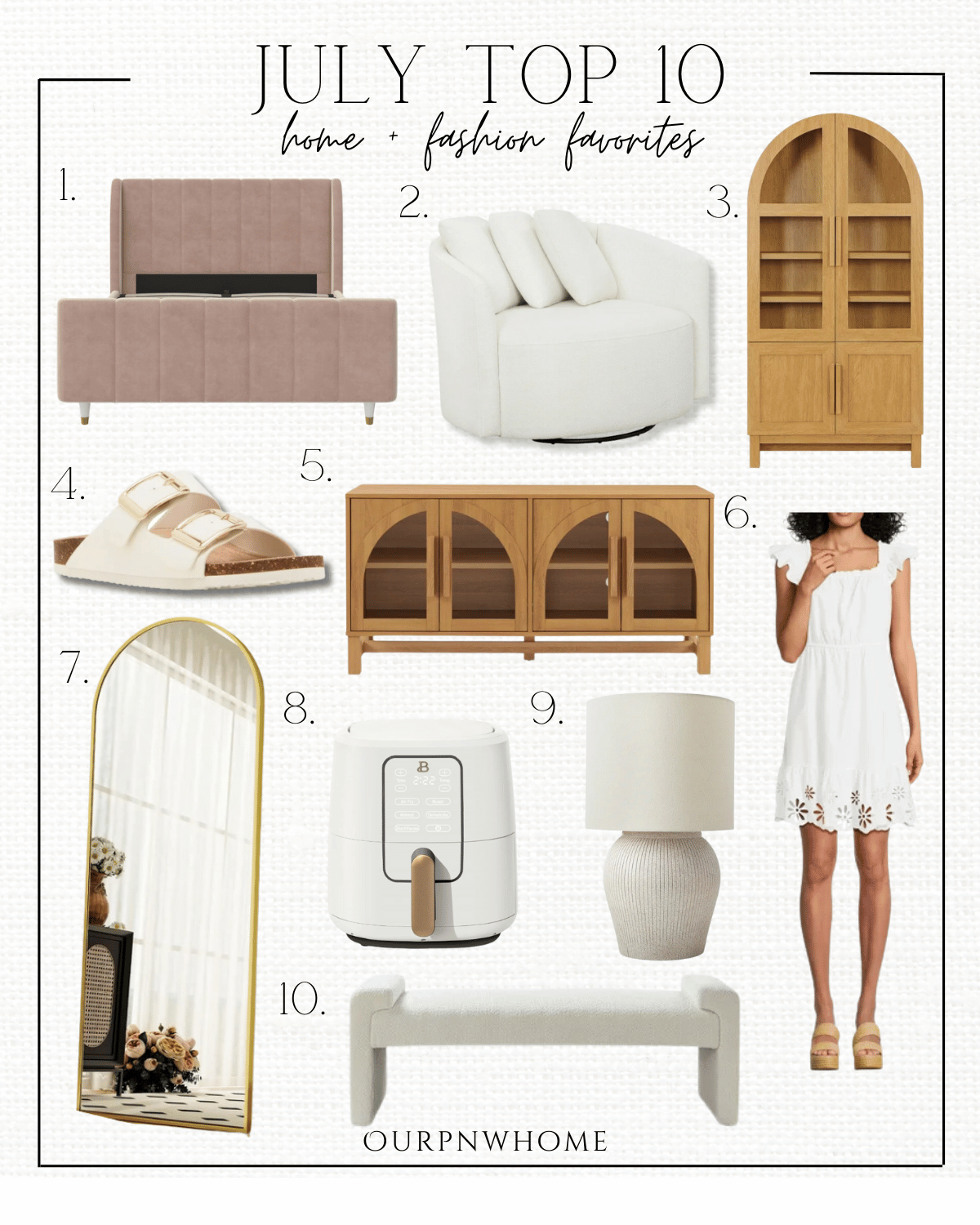 upgrade your space & style with july's best sellers | best sellers, top sellers, monthly best sellers, home decor, home finds, fashion favorites, trending home, walmart, walmart home, bedding, accent chair, summer fashion, bench