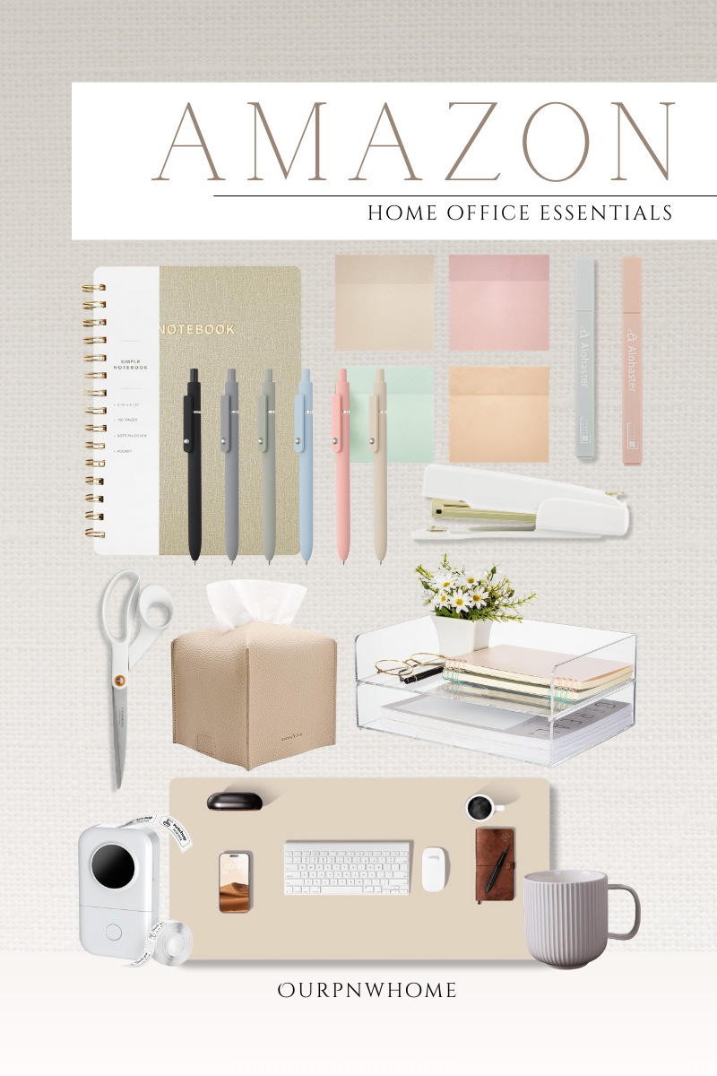 modern home office refresh | home, home decor, home office, modern home, neutral home, amazon, home office essentials, hoem office supplies, pens, notebook, stapler, desk mat