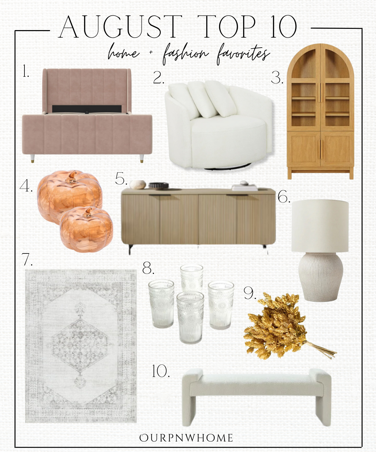 August Highlights: Best Sellers You’ll Love, glass pumpkin, seasonal, faux floral, rug, ottoman