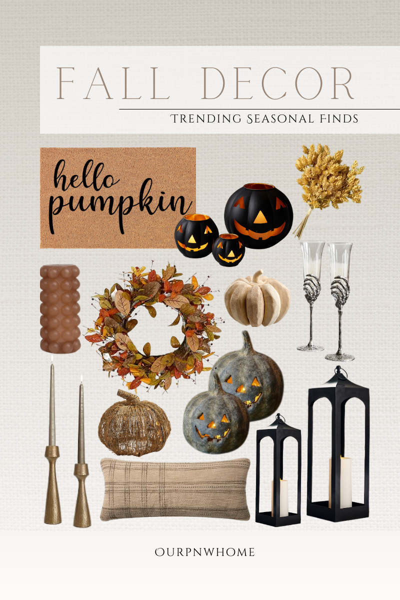 Embrace Autumn | Elevate Your Home With Fall Decor, pumpkins, terracotta pumpkins, front porch decor, fall decor, welcome mat, glasses, candles, wooden pumpkin, lanterns