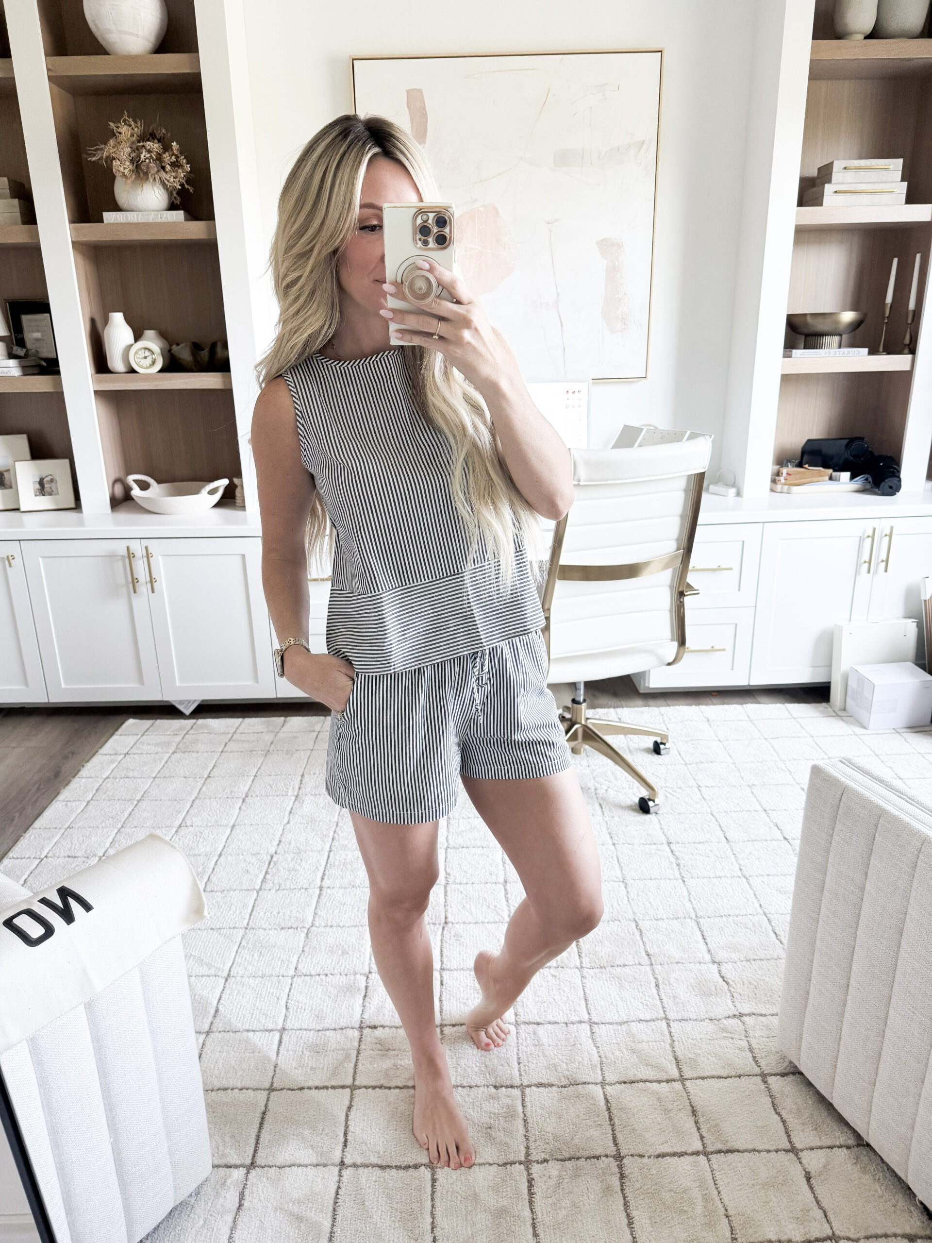 jordyn's summer favorites | woman wearing a black striped matching set from Amazon