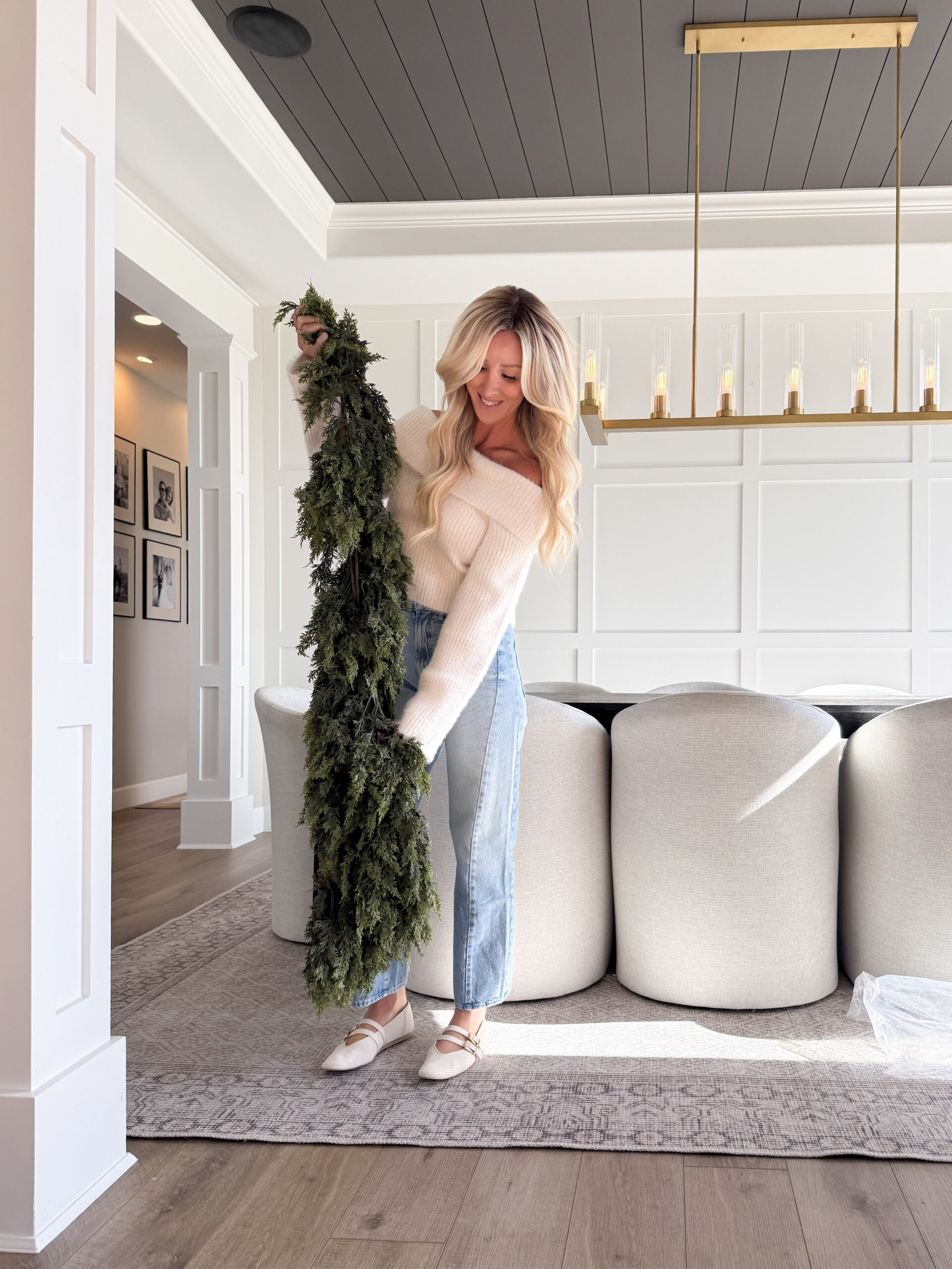 Lush real-touch Christmas garland, cozy christmas decor perfect for mantel, table centerpiece, or holiday front porch