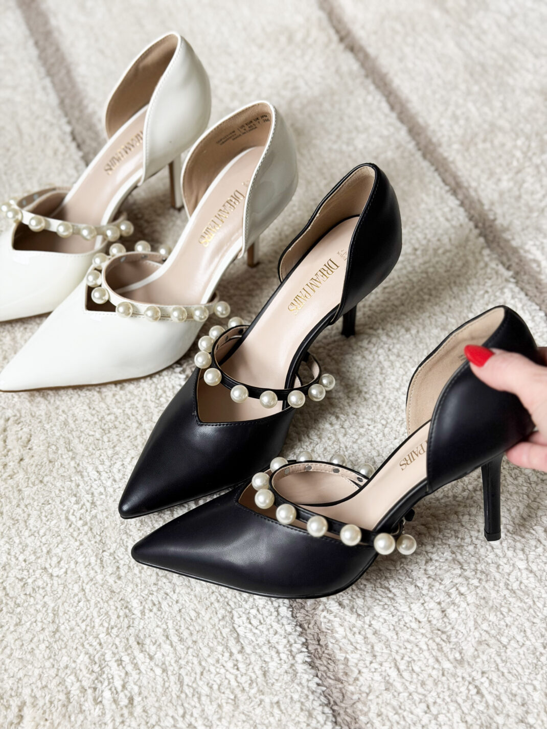 heels with pearl accents