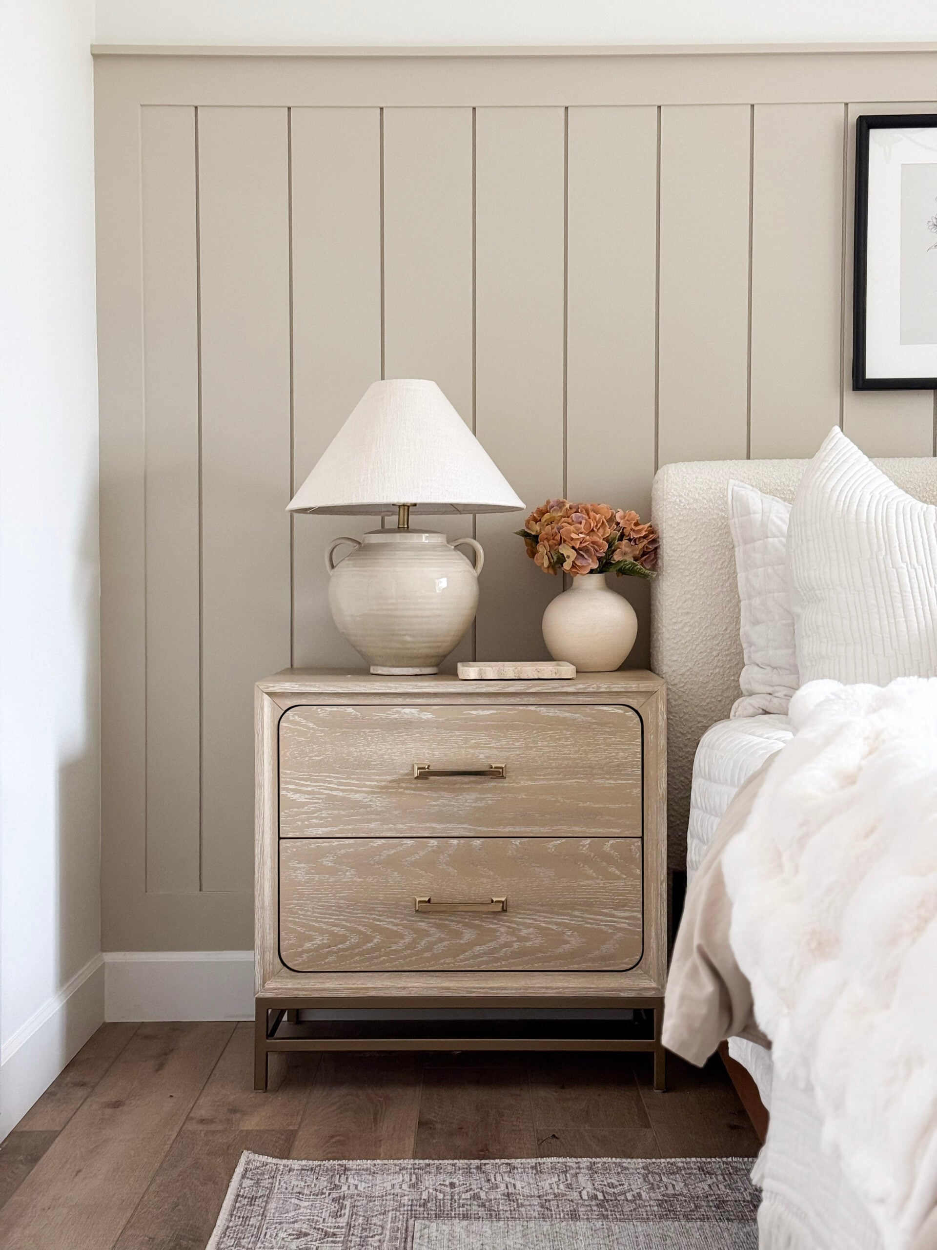 nightstand with neutral decor