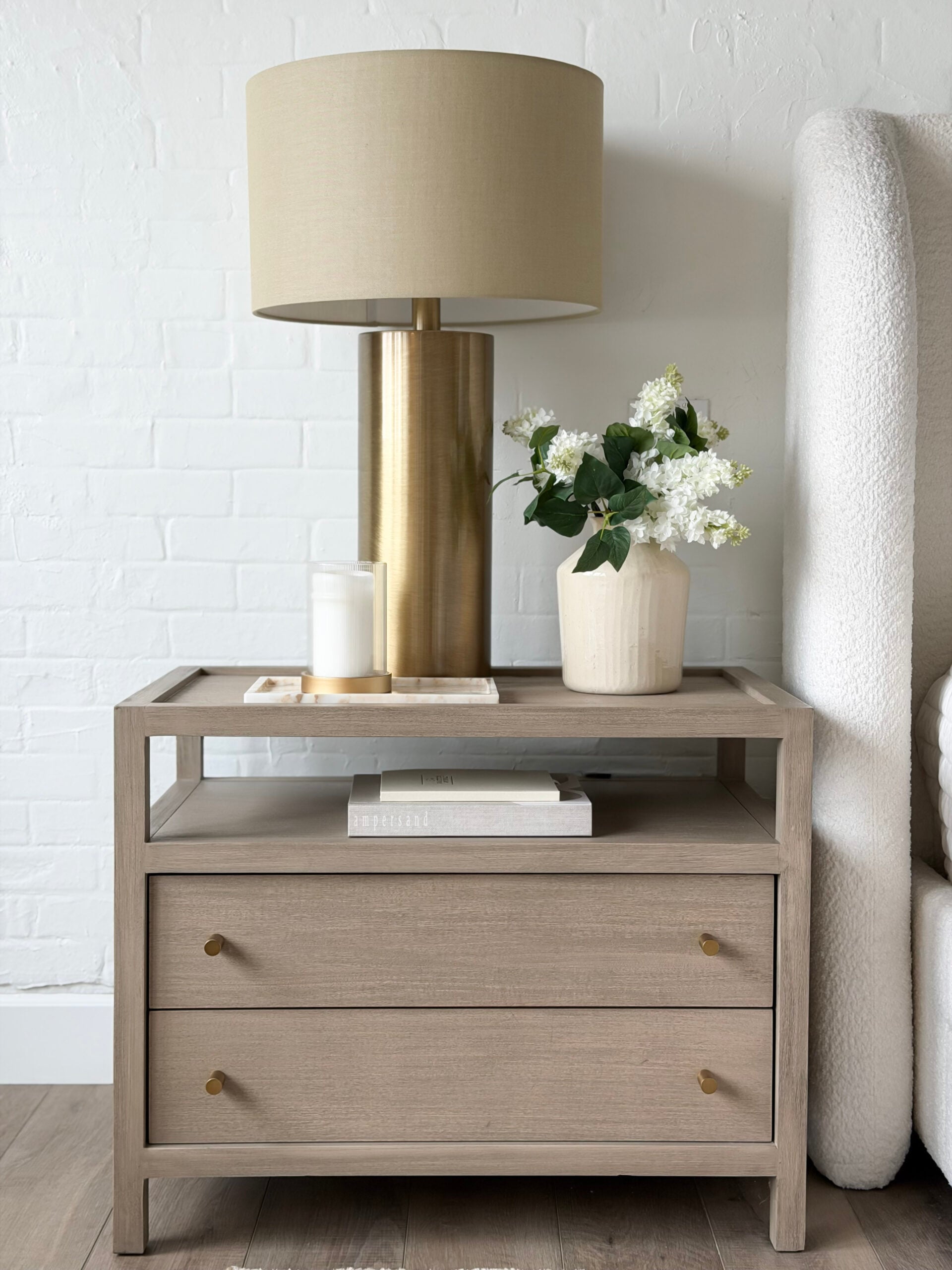 nightstand with neutral decor