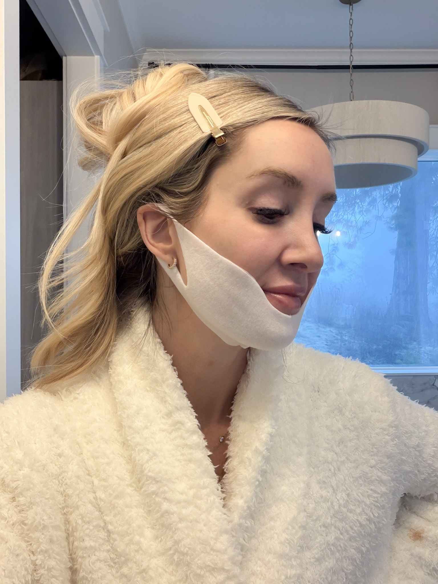 woman wearing chin skincare mask