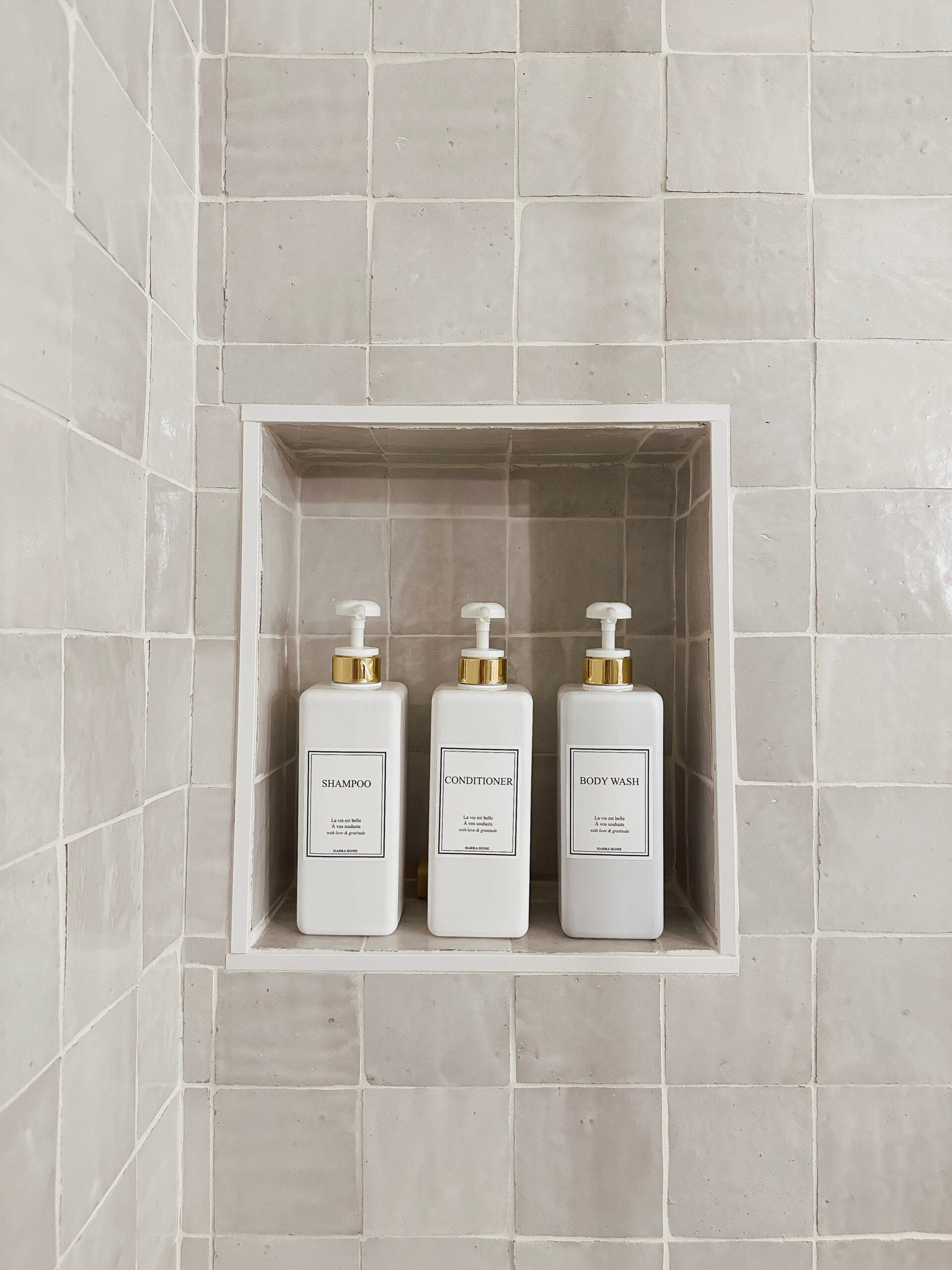 matching bottles in shower