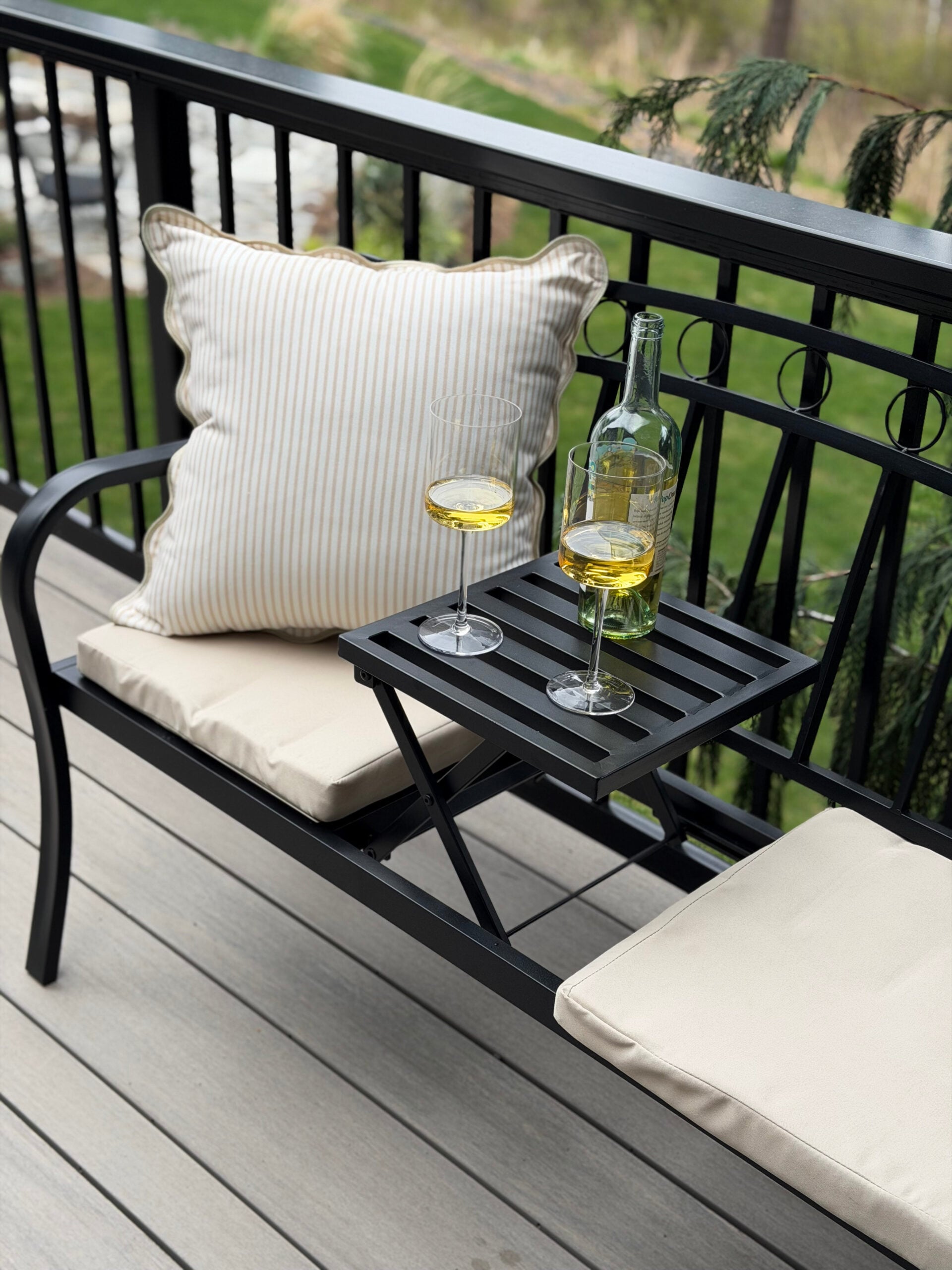 outdoor bench with pillows and cushions
