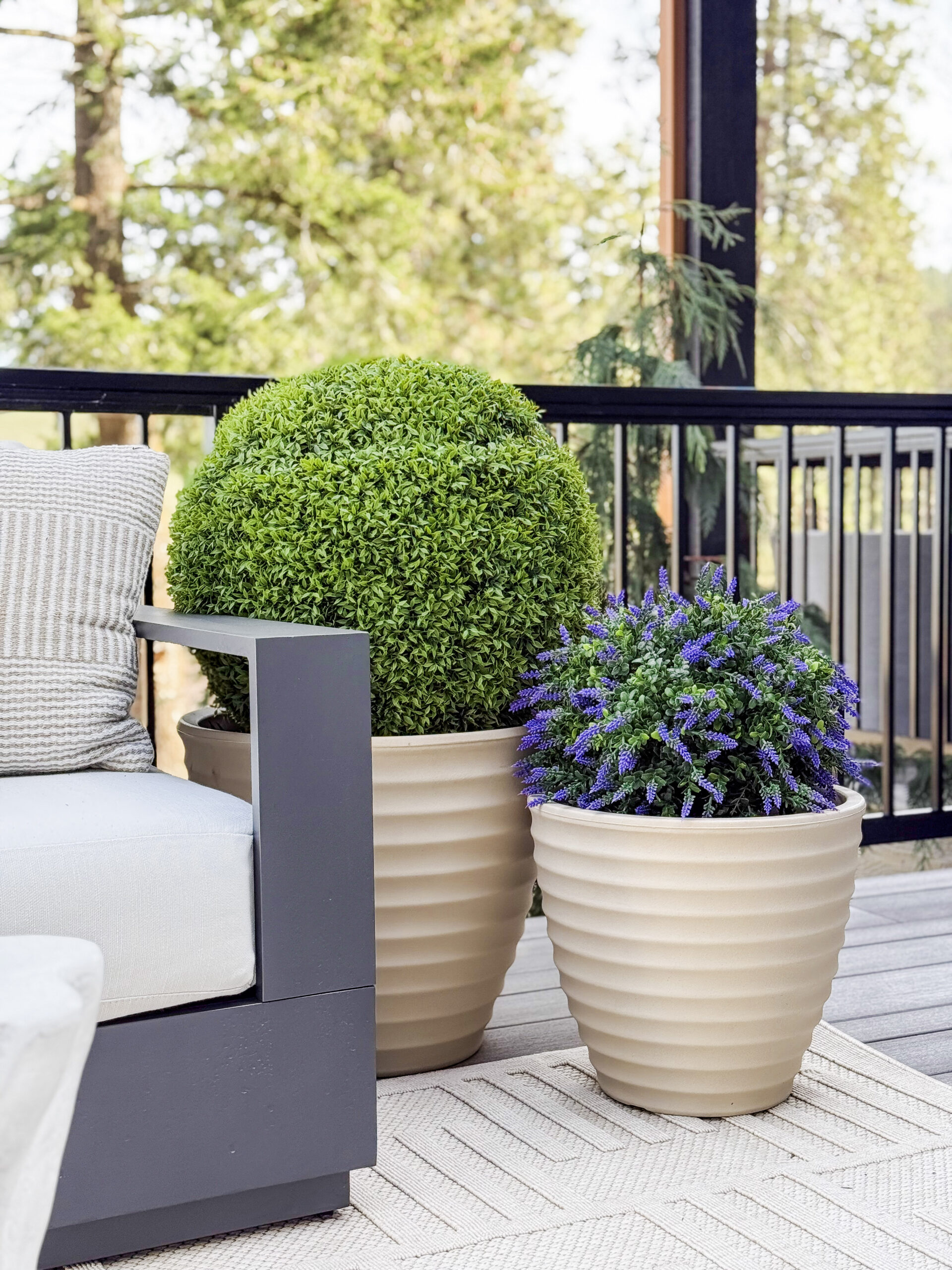 flowers and greenery in large pots