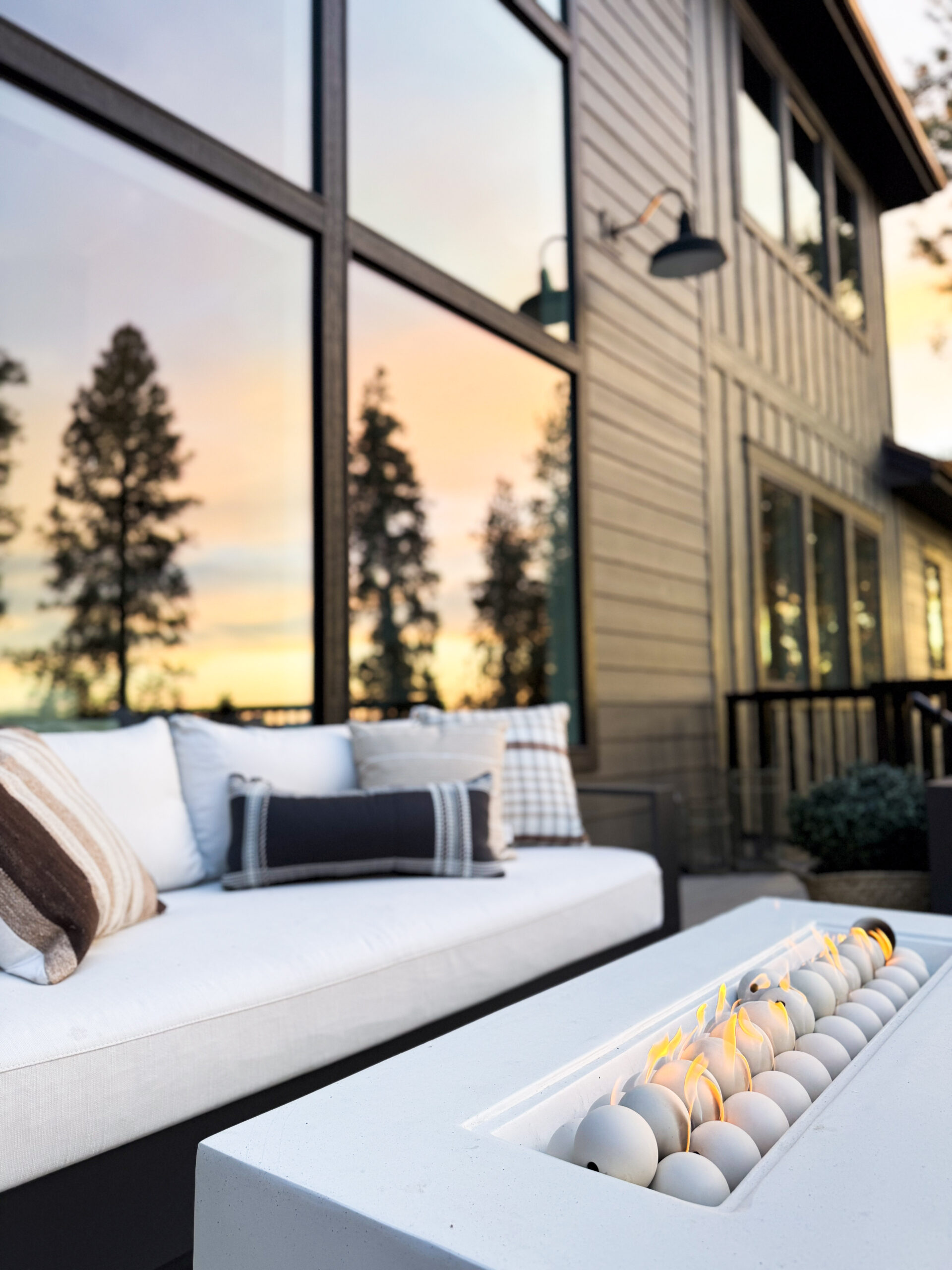 lit fire pit during sunset