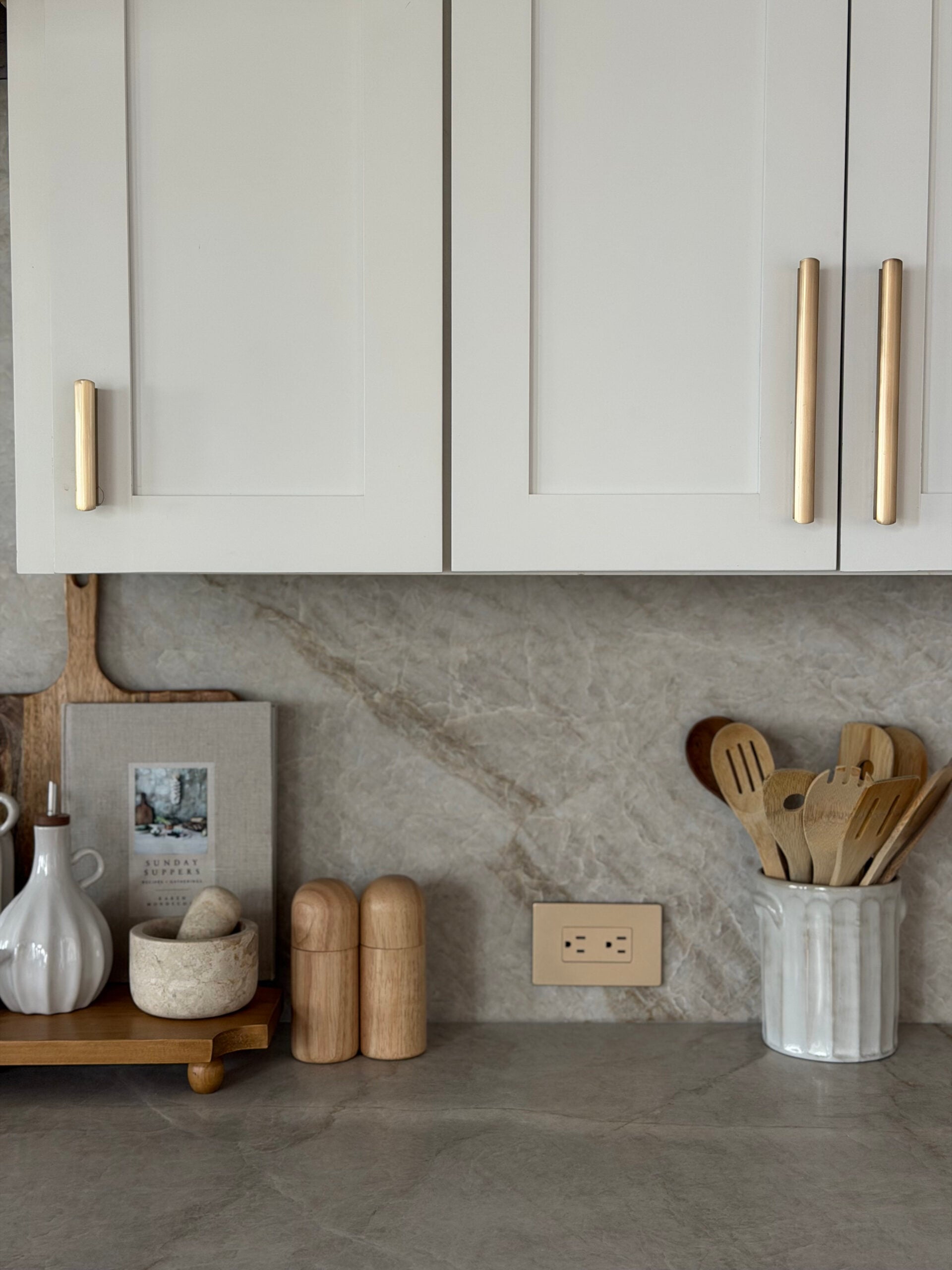 neutral kitchen decor on counter