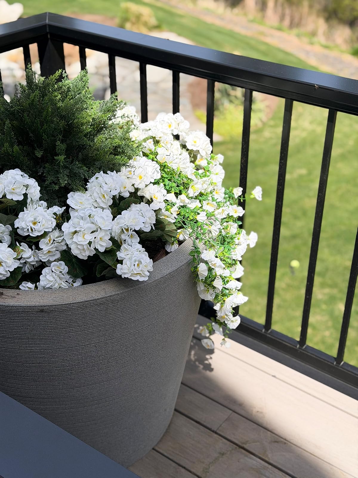 outdoor faux flowers in pot