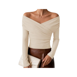 cream off the shoulder long sleeve top