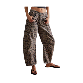 leopard print barrel jeans