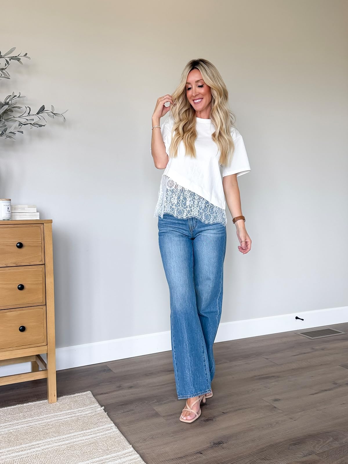 lace top and jeans