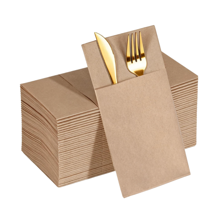 brown napkins with silverware pocket