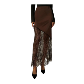 satin skirt with lace trim