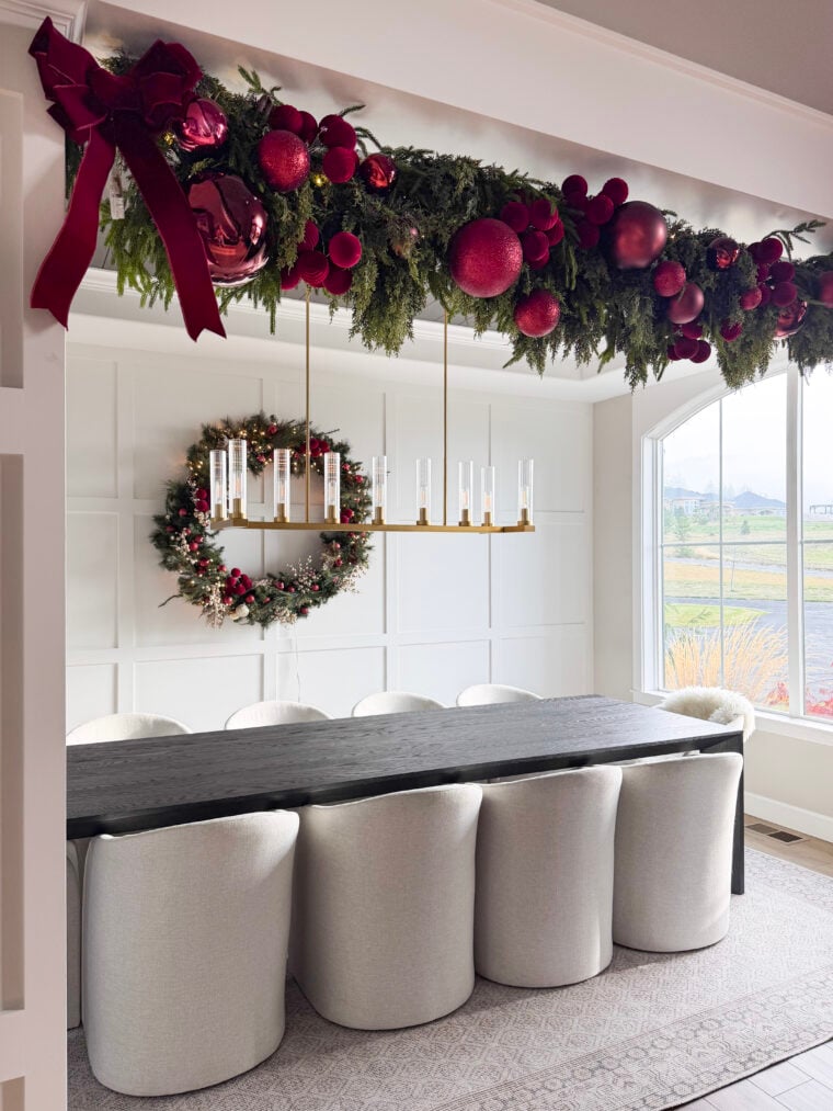 dining room decorated for Christmas