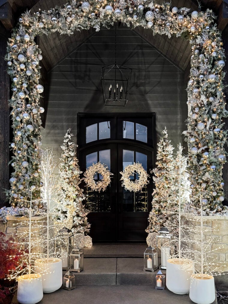 front porch decorated for the holidays